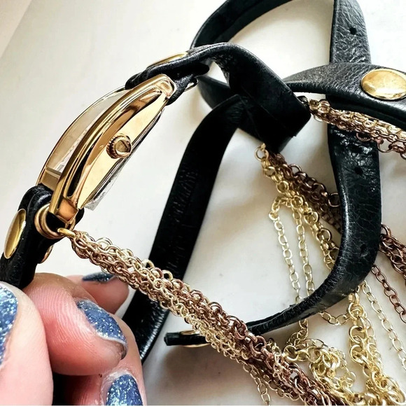 La Mer Sunset Gold Multi Chain Leather Wrap Watch - Picture 5 of 8
